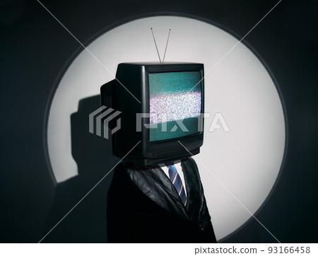 Man with TV instead of head. Media zombie concept Man with TV instead of head. Media zombie concept 93166458