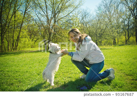 woman with terrier woman with terrier 93167687