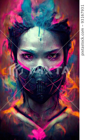 Combat ninjas are depicted in a cyberpunk neon style. The concept of Japanese ninjas. Virtual reality and cyberpunk concept. Combat ninjas are depicted in a cyberpunk neon style. The concept of Japanese ninjas. Virtual reality and cyberpunk concept. 93167931