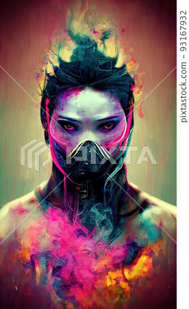 Combat ninjas are depicted in a cyberpunk neon style. The concept of Japanese ninjas. Virtual reality and cyberpunk concept. Combat ninjas are depicted in a cyberpunk neon style. The concept of Japanese ninjas. Virtual reality and cyberpunk concept. 93167932