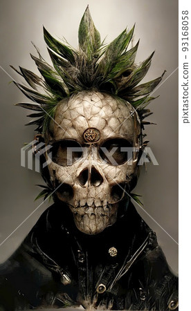 A brutal gangster in a leather jacket and with a punk haircut on his bare skull. Perfect for phone wallpaper or for posters. 93168058