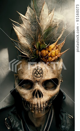 A brutal gangster in a leather jacket and with a punk haircut on his bare skull. Perfect for phone wallpaper or for posters. 93168073