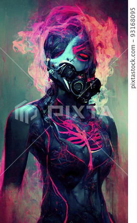 Cyberpunk Anime Girl Gas Mask Military Stock Vector (Royalty Free