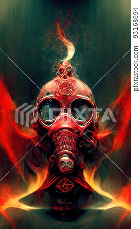 Gothic horror dark scene with steampunk skull and flames. Artistic abstract gothic. The concept of dark steampunk gothic. Perfect for phone wallpaper or for posters. 93168694