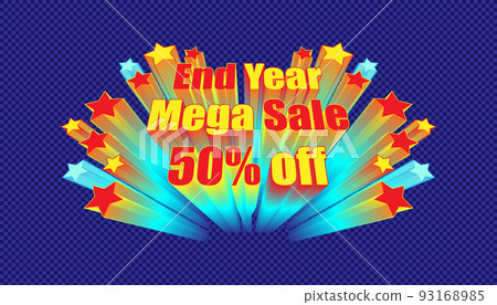 retro banner end year mega sale 50% off. plaid blue color background style. vector illustration eps10 93168985