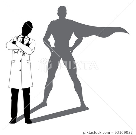 Superhero Doctor With Super Hero Shadow Silhouette Superhero Doctor With Super Hero Shadow Silhouette 93169082