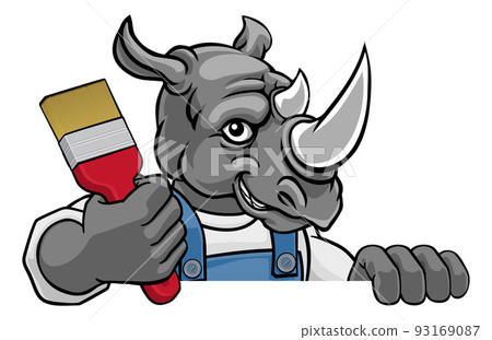 Rhino Painter Decorator Holding Paintbrush 93169087