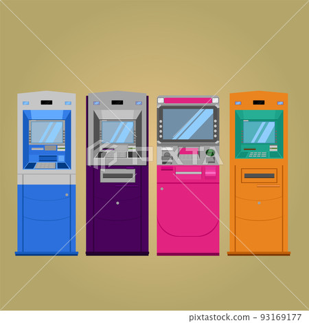 thai atm bank orange purple blue sky pink service vector illustration 93169177
