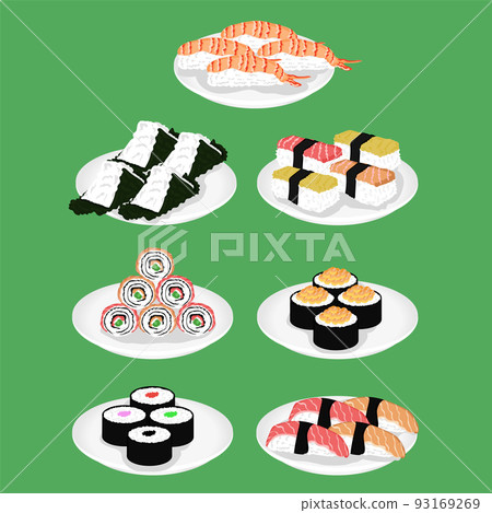 Sushi is a Japanese dish of specially prepared vinegared rice vector illustration 93169269