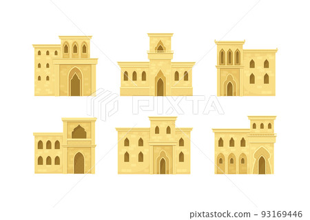 Arabic Architecture and Buildings with Arched Windows and Geometric Ornament Vector Set Arabic Architecture and Buildings with Arched Windows and Geometric Ornament Vector Set 93169446