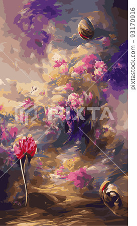 surreal pattern of bright floral blot as a background, Abstract vintage ornamental psychedelic pattern with floral motifs. Amazing vector tropical flowers 93170916