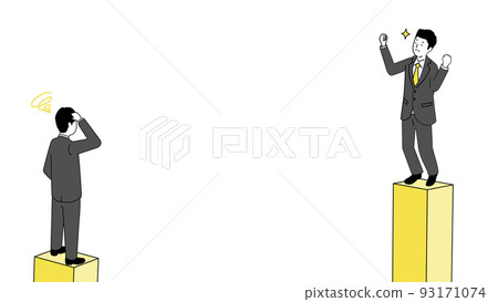 Two businessmen standing on a graph, image illustration of grades, text space in the center, vector 93171074