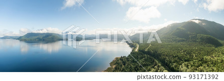 Aerial Panoramic View of Kennedy Lake during a vibrant sunny day. 93171392