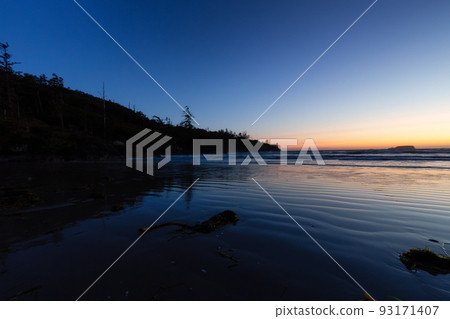 Sandy Beach on the West Coast of Pacific Ocean. Sandy Beach on the West Coast of Pacific Ocean. 93171407