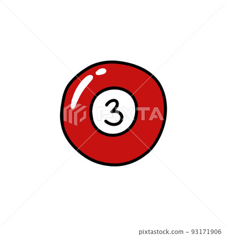 billiard ball 3 doodle icon, vector color line illustration billiard ball 3 doodle icon, vector color line illustration 93171906