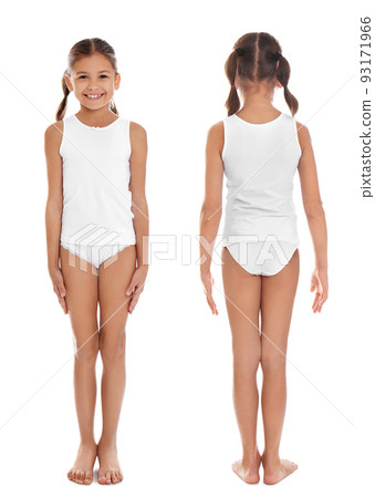 Collage of cute little girl in underwear on white background Collage of cute little girl in underwear on white background 93171966