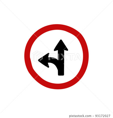 turn left or proceed straight ahead sign doodle icon, vector color line illustration turn left or proceed straight ahead sign doodle icon, vector color line illustration 93172027