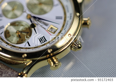closeup crown of luxury world time  men watch. 93172403