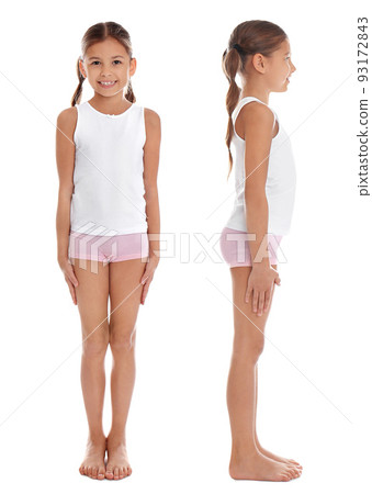 Collage of cute little girl in underwear on white background Collage of cute little girl in underwear on white background 93172843