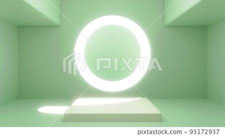 Abstract minimum Scene with geometric shapes. podium with light green walls. Soft shadows from the sunlight. 3d rendering. 93172937