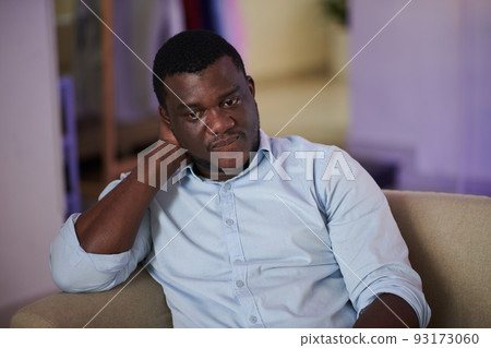 Pensive Black Man Pondering 93173060