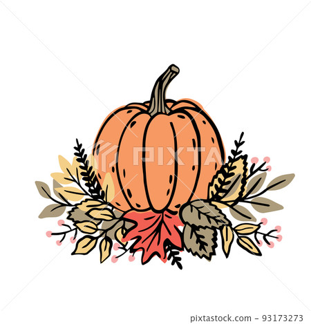 Pumpkin autumn leaves. Hand drawn vector illustration for fall design. 93173273