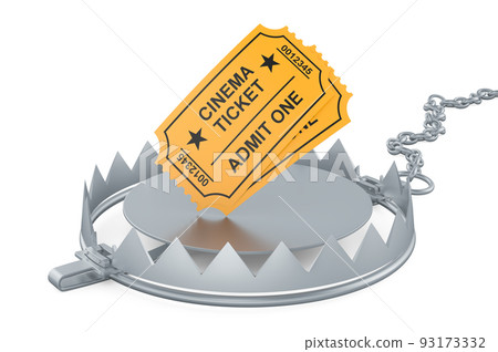 Cinema tickets inside bear trap, 3D rendering 93173332