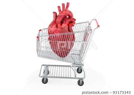 Shopping cart with human heart, 3D rendering 93173343