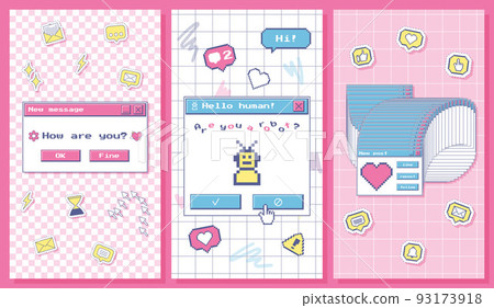 Vector social media stories templates in nostalgic Y2K vaporwave style Vector social media stories templates in nostalgic Y2K vaporwave style 93173918