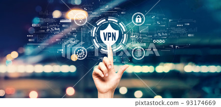 VPN concept with hand pressing a button 93174669
