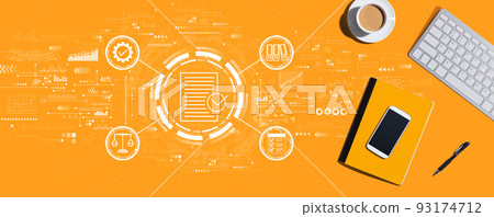 Compliance theme with computer keyboard and office items 93174712