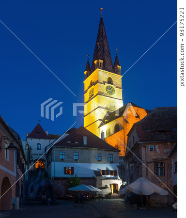 Sibiu streets and Cathedral in twilight Sibiu streets and Cathedral in twilight 93175221