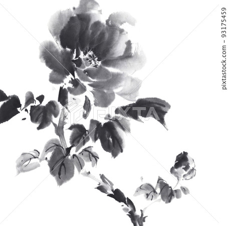牡丹花蕾水墨畫-插圖素材[93175459] - PIXTA圖庫
