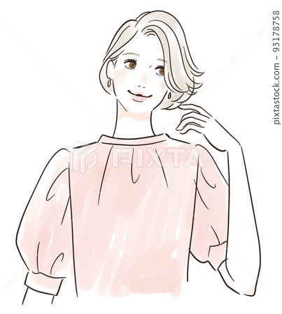 A beautiful adult woman touching her hair with a smile 93178758