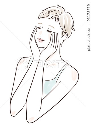 A woman who feels the effect by touching her skin with both hands Skin care 93178759