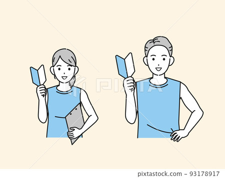 Sports instructor trainer male and female illustration with a beginner's mark 93178917