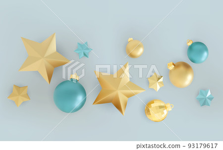 Merry Christmas and Happy New Year. Festive background with 3D realistic Christmas decorations. 93179617