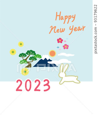 簡單可愛的兔年2023年新年賀卡模板 93179622