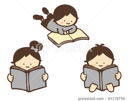 可愛的閱讀兒童套裝素材/手繪插畫素材 93179756