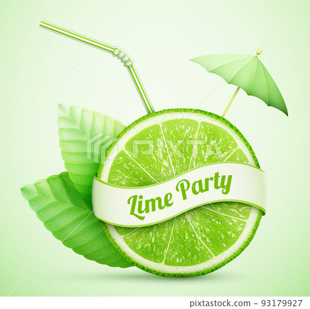fresh lime with ribbon and cocktail stick fresh lime with ribbon and cocktail stick 93179927