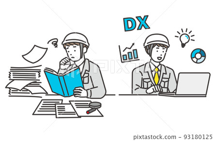 DX / 建築 / IT / 物流 / DX / 諮詢工作變得更有效率的工人的矢量圖解材料 DX / 建築 / IT / 物流 / DX / 諮詢工作變得更有效率的工人的矢量圖解材料 93180125