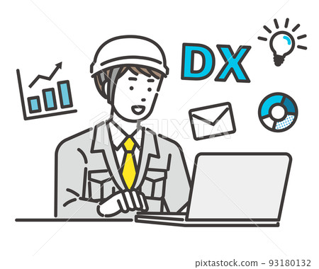 DX / 建築 / IT / 物流 / DX / 諮詢工作變得更有效率的工人的矢量圖解材料 93180132