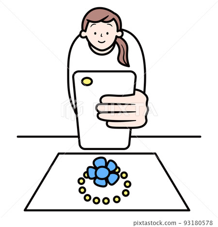 Illustration material of an Asian woman taking pictures of accessories with a smartphone 93180578