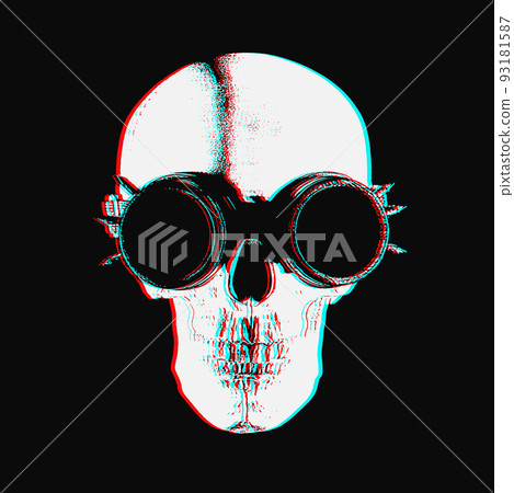 Human skull in steampunk glasses with black and white glitch effect of virtual reality Human skull in steampunk glasses with black and white glitch effect of virtual reality 93181587