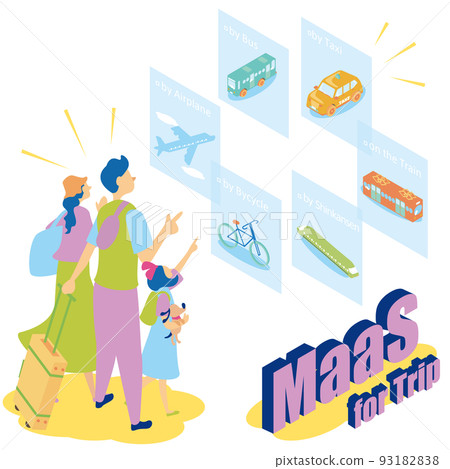 Isometric illustration of MaaS (Mobility as a Service) at a travel destination 93182838