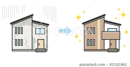 Illustration of an old and dirty house and a renovated and shiny house 93182962