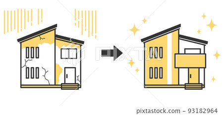 Illustration of an old and dirty house and a renovated and shiny house Illustration of an old and dirty house and a renovated and shiny house 93182964