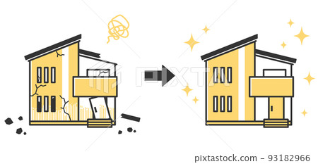 被災難摧毀的房子和被修復的房子的插圖 被災難摧毀的房子和被修復的房子的插圖 93182966