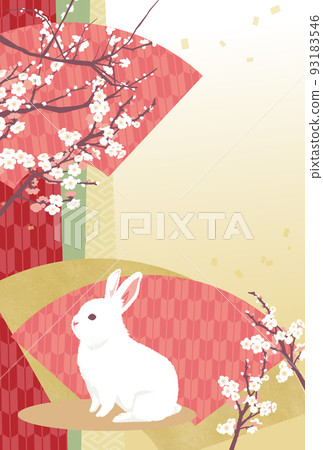 一隻兔子仰望白梅花的插圖 一隻兔子仰望白梅花的插圖 93183546