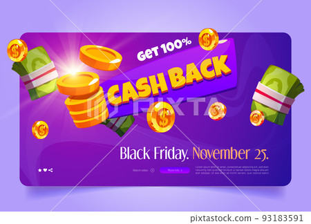 Cash back cartoon web banner with flying money Cash back cartoon web banner with flying money 93183591